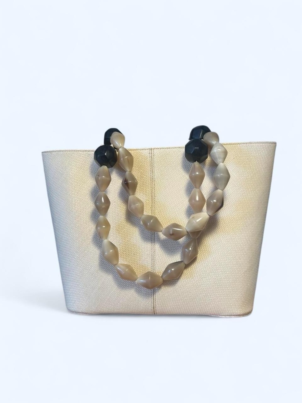 Renaud Pellegrino Beige Tote with Chunky Beaded Double Handles